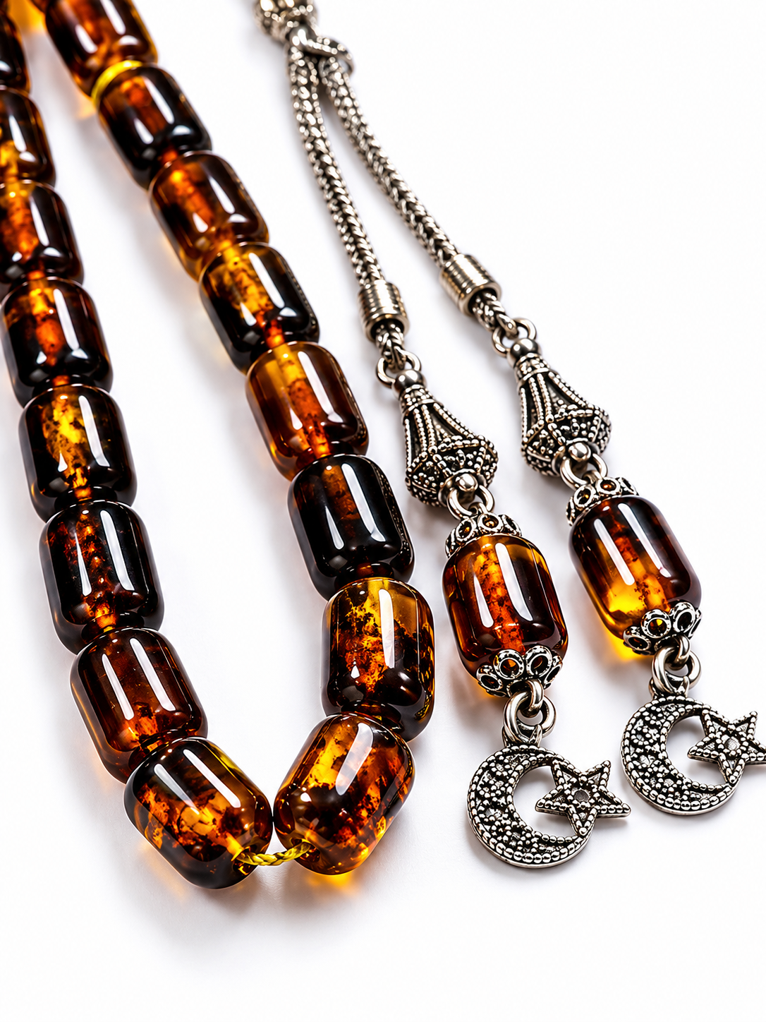 Crescent Moon Star Amber Rosary
