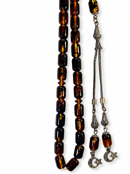 Crescent Moon Star Amber Rosary
